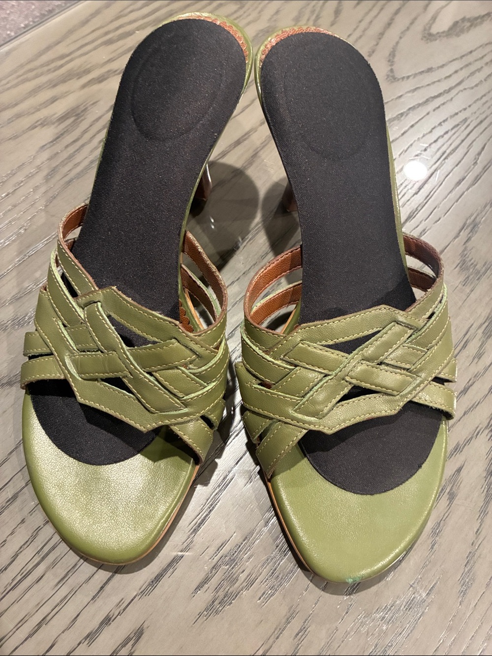 Franco Sarto Olive Green Woven Slip-On Sandals